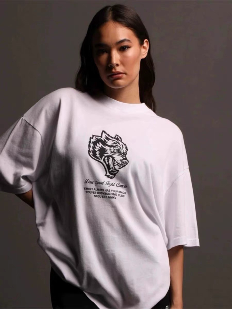 Streetwear Gym Brand - Weißes Klassisches Wolf-Kopf-Gym-Fitness-Sport-Streetwear-Trend-Marken-Grafik-T-Shirt aus Baumwolle für