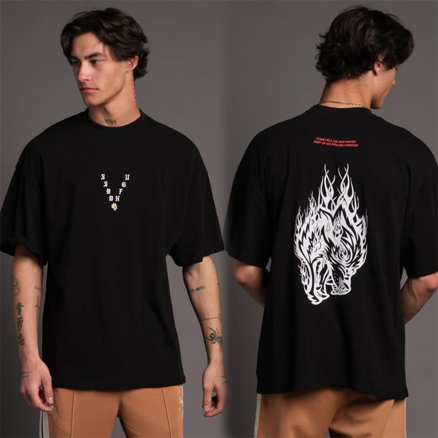 Streetwear Gym Brand - Klassisches Logo Flammen-Wolfskopf GYM Fitness Sport
