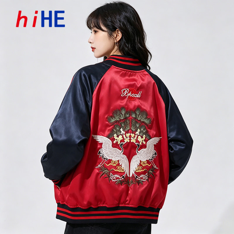 Women Streetwear Brand - 2 doppelseitig tragbare Sukajan-Satin-Baseballjacke für Herren