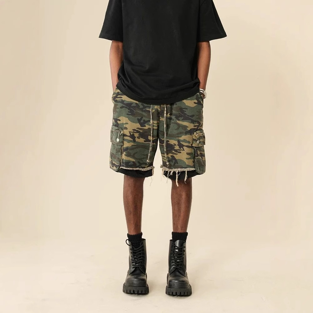 Streetwear Brand Pants - Amerikanische Streetwear Raw-Edge Washed Vintage Camouflage