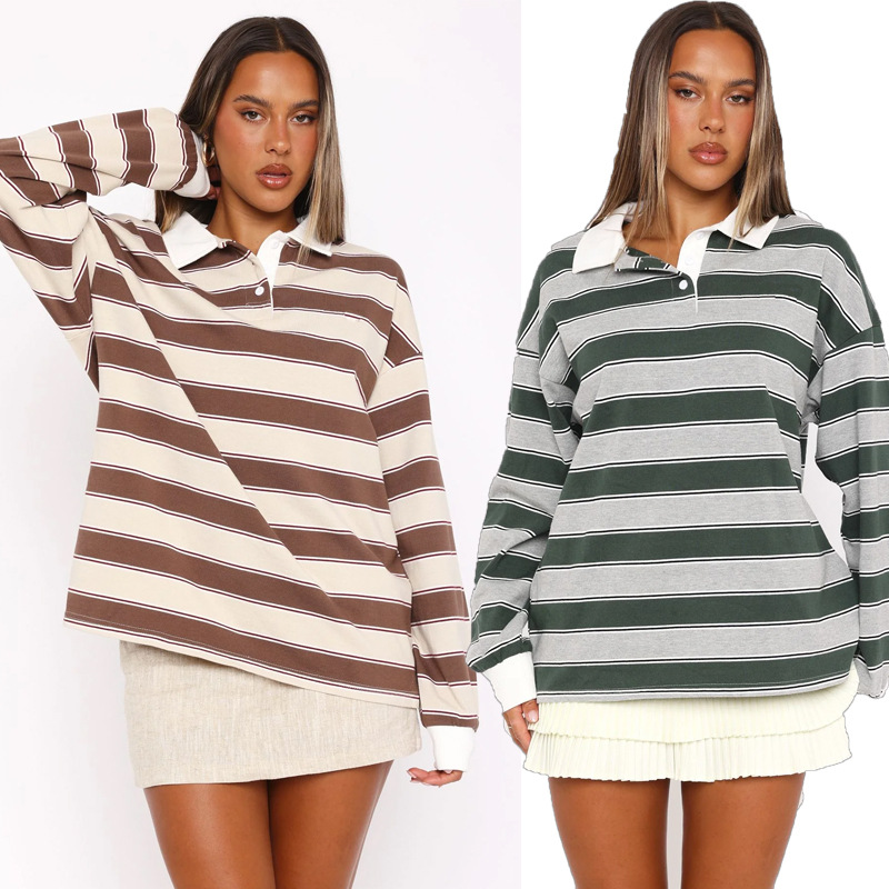 Streetwear Brand Top - Warmes gestreiftes Oberteil, locker geschnitten, Street-Fashion,